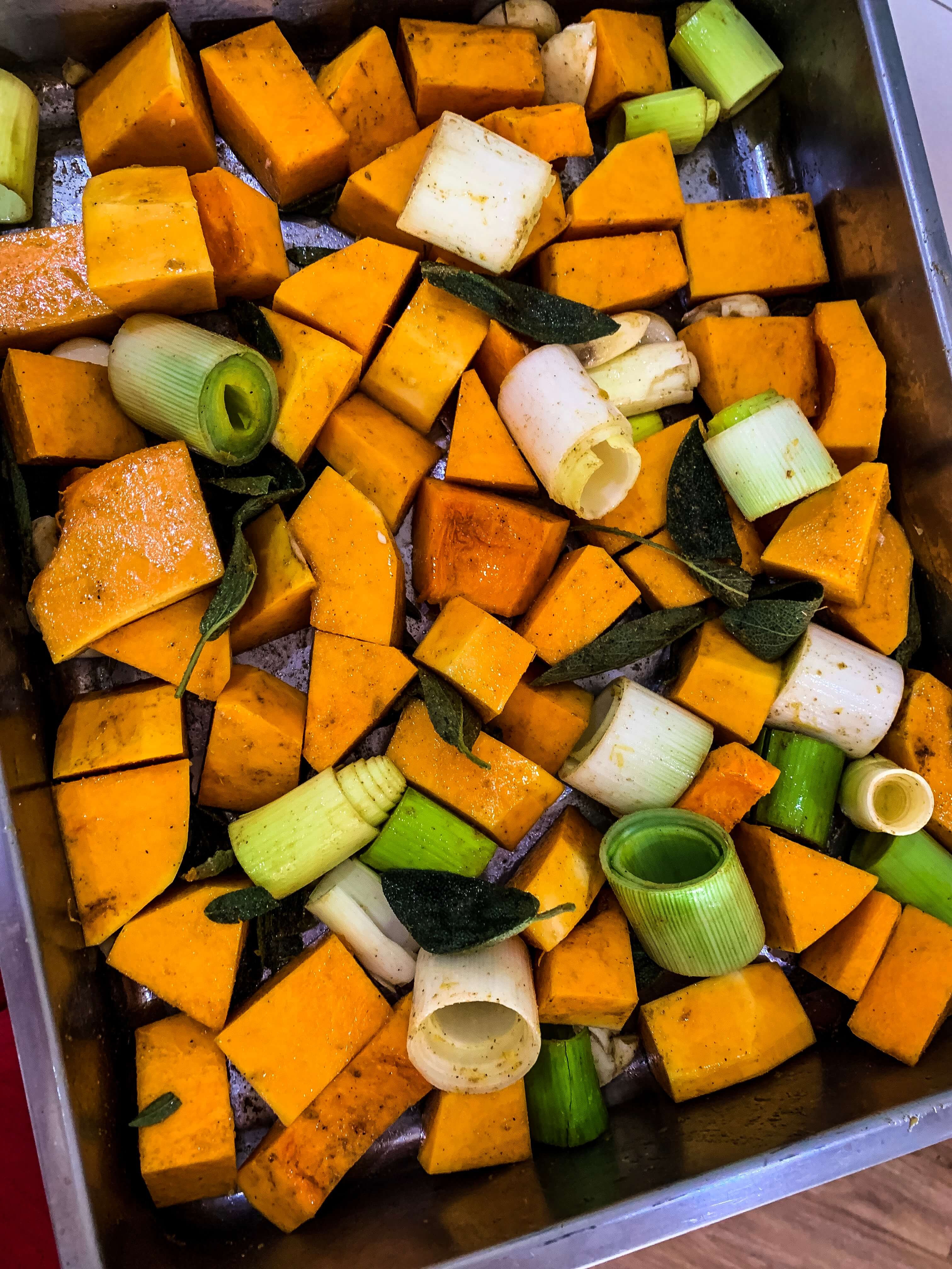 Vegetables prepped for the oven