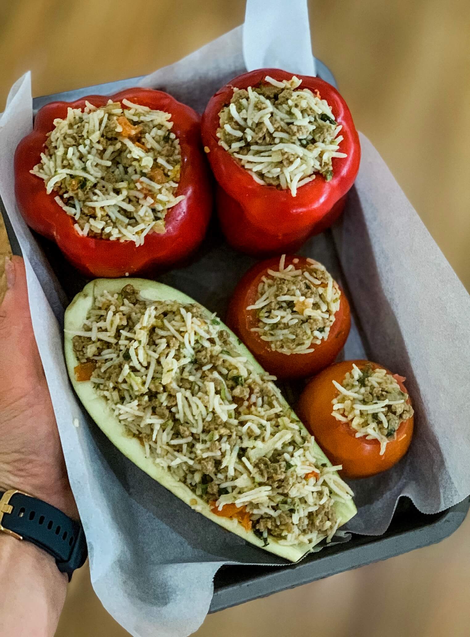 Stuffed veg ready for the oven